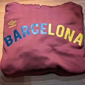 FC Barcelona Umbro Spell Out Men's Maroon Soccer Pullover Hoodie Sweatshirt - S